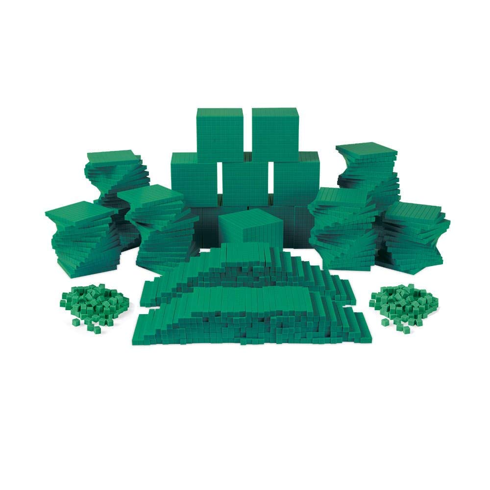 hand2mind Green Foam Base Ten Blocks Complete Set, Place Value Blocks, Counting Cubes for Kids Math, Base 10 Math Manipulatives for Kids, Kindergarten Homeschool Supplies (Set of 1610)