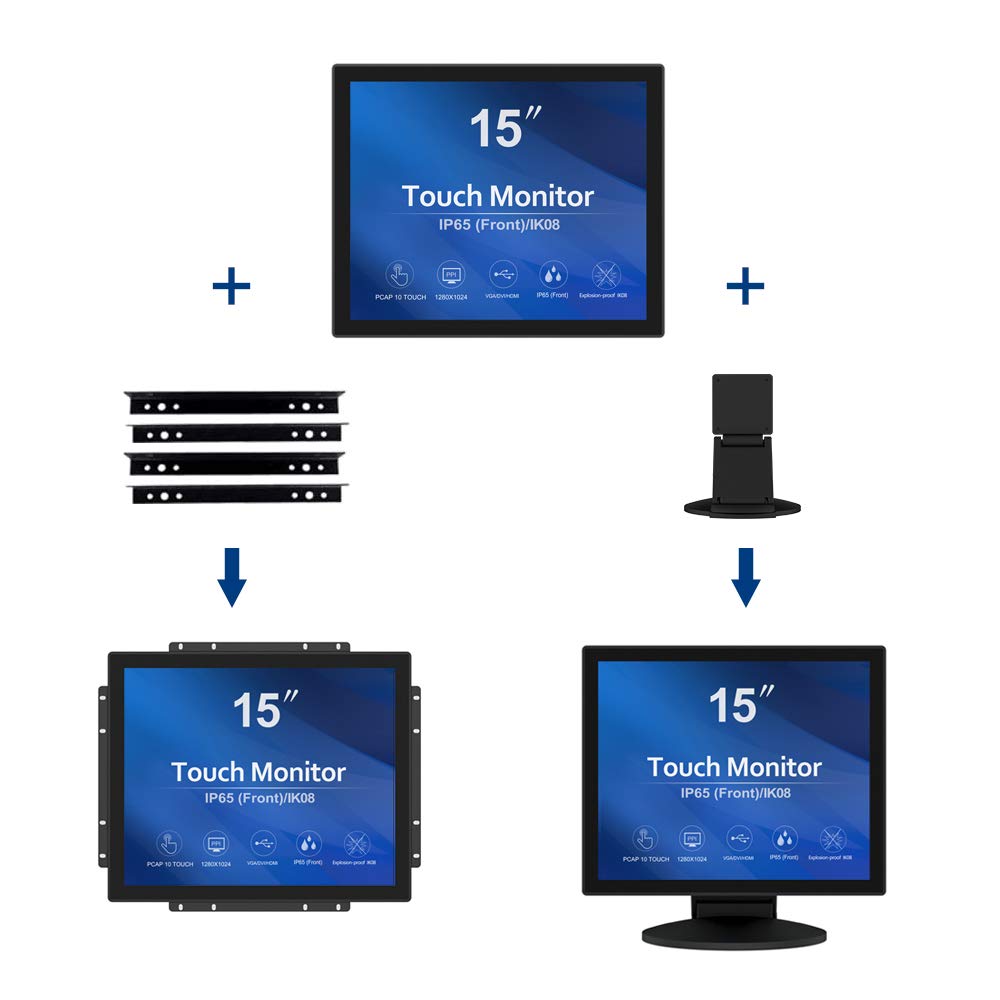 GreenTouch 15 Inch Open-Frame Touchscreen LCD Monitor - Capacitive PCAP -1024x768-5:4-Black…
