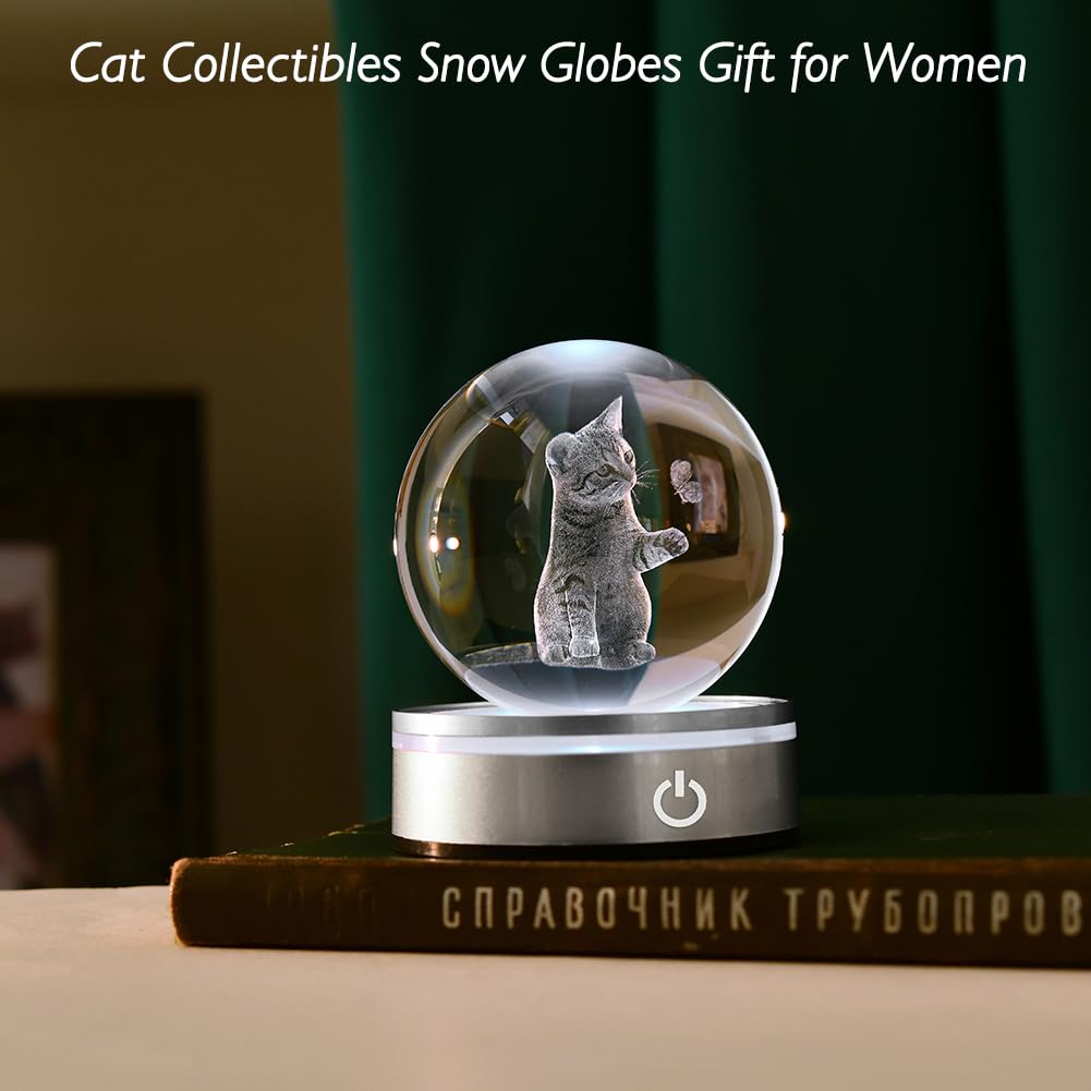 IFOLAINA Cat Lovers Gifts for Women Christmas 3D Crystal Ball Decor Lamp Cat Themed Gifts for Her Wife Mom Birthday Kitten Snow Globe