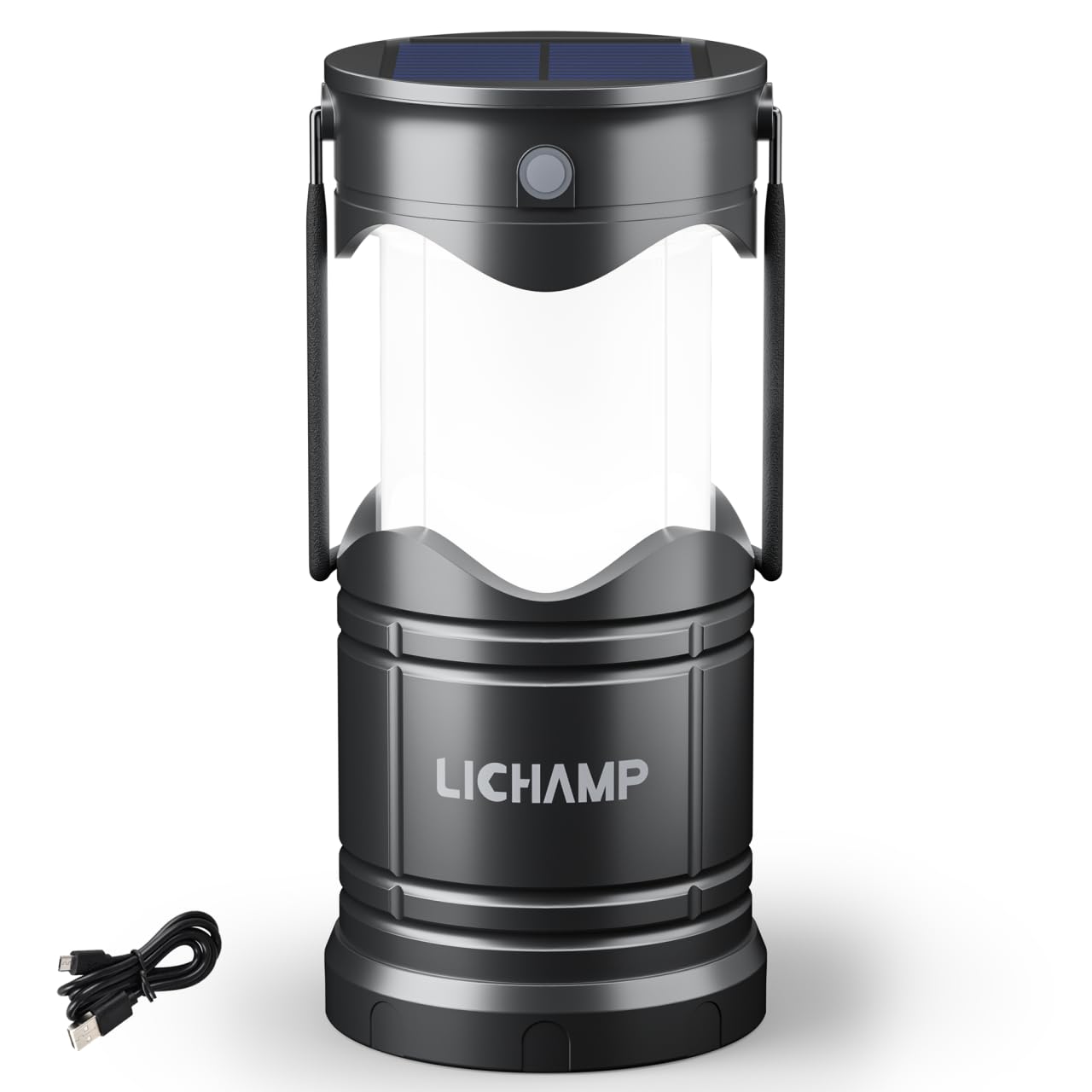 Lichamp Solar Camping Lantern, USB Rechargeable LED, 3 Modes, Dark Gray, Model CLS-K001GH