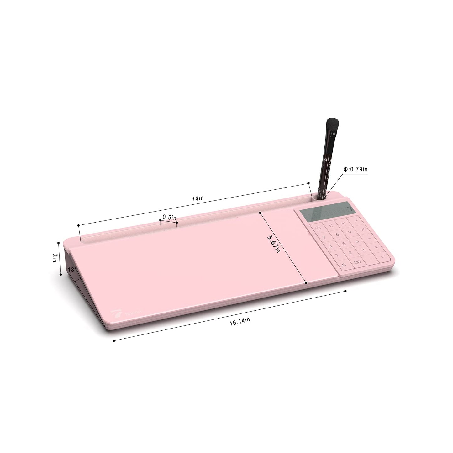 TOWON Desk Dry Erase Board with Detachable Calculator, Small Glass Desktop Whiteboard, Desktop whiteboard - Glass Dry Erase White Board- Desk Computer Buddy for Home Office Supply, Pink, 17 x 6 in