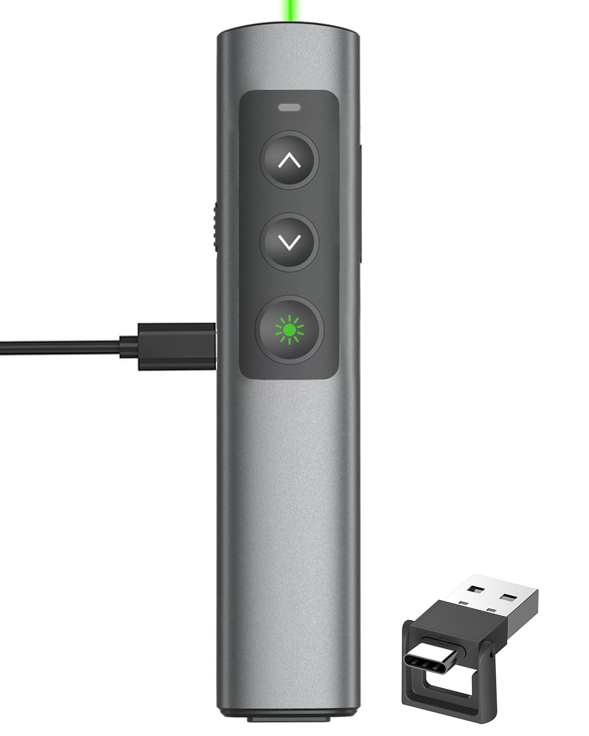 Rechargeable Green Laser Pointer Presentation Clicker for Laptop PowerPoint, USB-A USB-C Wireless Presenter Remote Power Point Clicker for Computer/Mac/PPT/Slideshow/Google Slide Advancer
