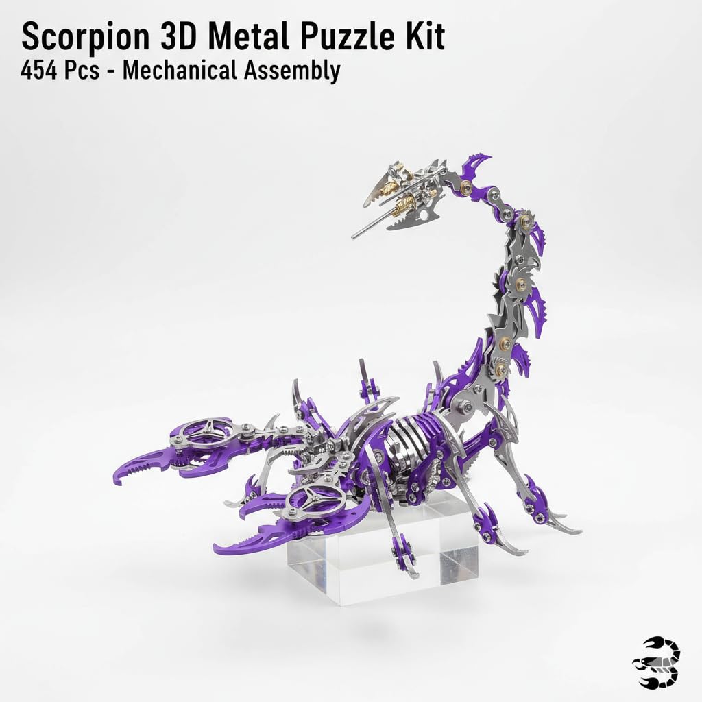 Scorpion 3D Metal Puzzles for Adults, 454PCS Stainless Steel DIY Mechanical Metal Model Kits, No Glue Assembly with Movable Joints, Challenging Metal Building Kit Desk Decor Gift(Purple)