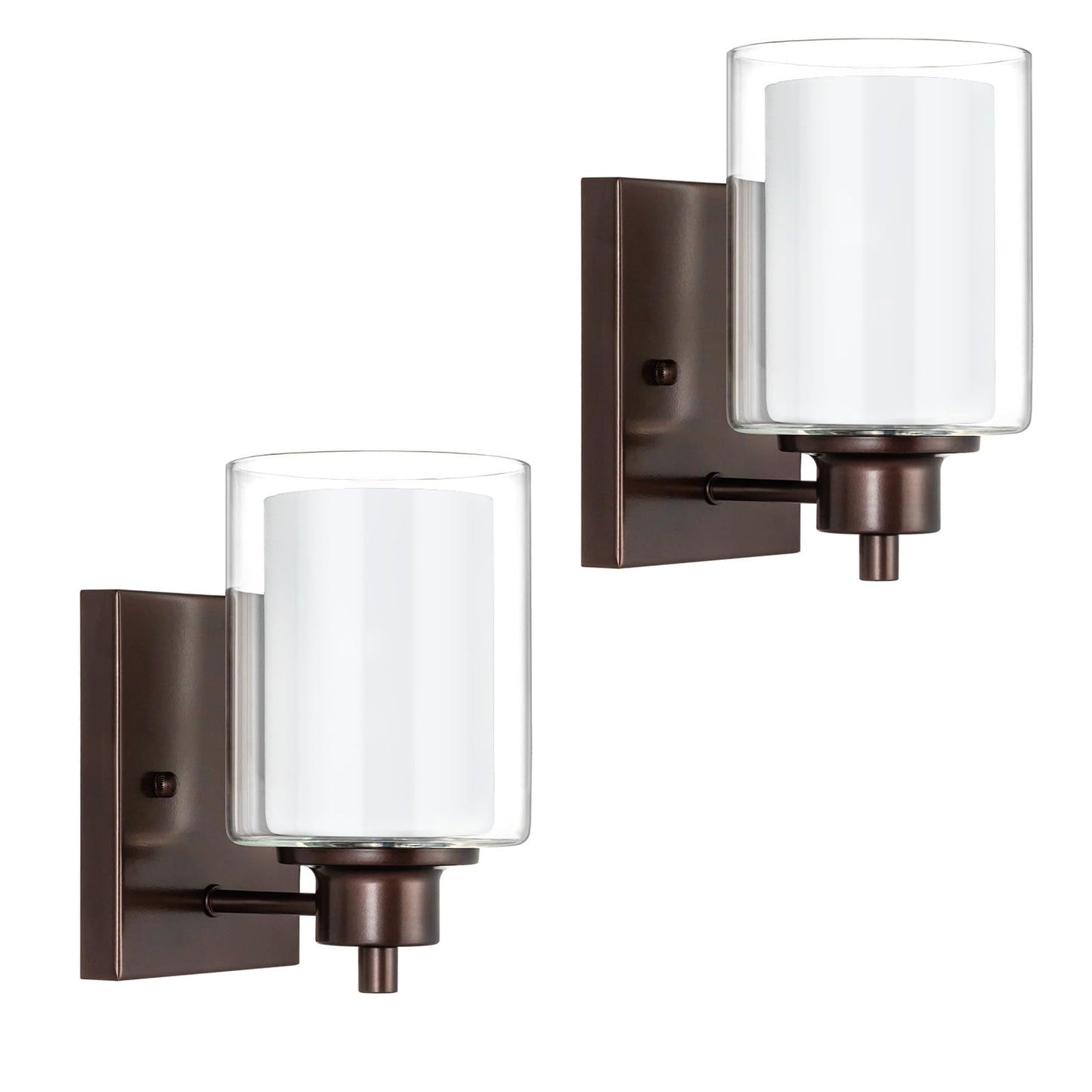 Eidonta Bath Vanity Light Fixtures, Modern 2 Pack Wall Scone, Oil Rubbed Bronze, Dual Glass Shade, Model Eidonta-2PACK-BVLF