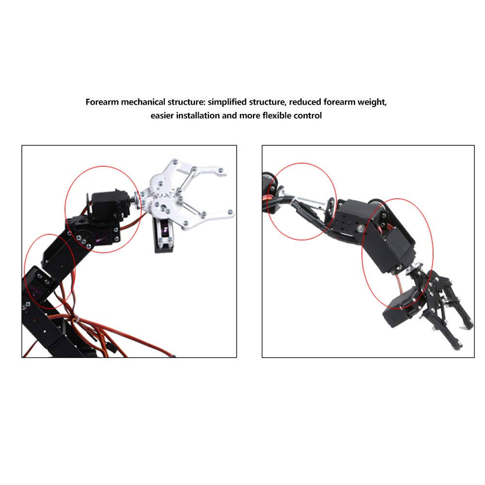 6DOF Robot Mechanical Arm Kit, Programming Robotic Clamp Hand Claw with 6 Servo Motors, 180 Degree Angle Manipulator Industrial Robot Parts for College Teaching