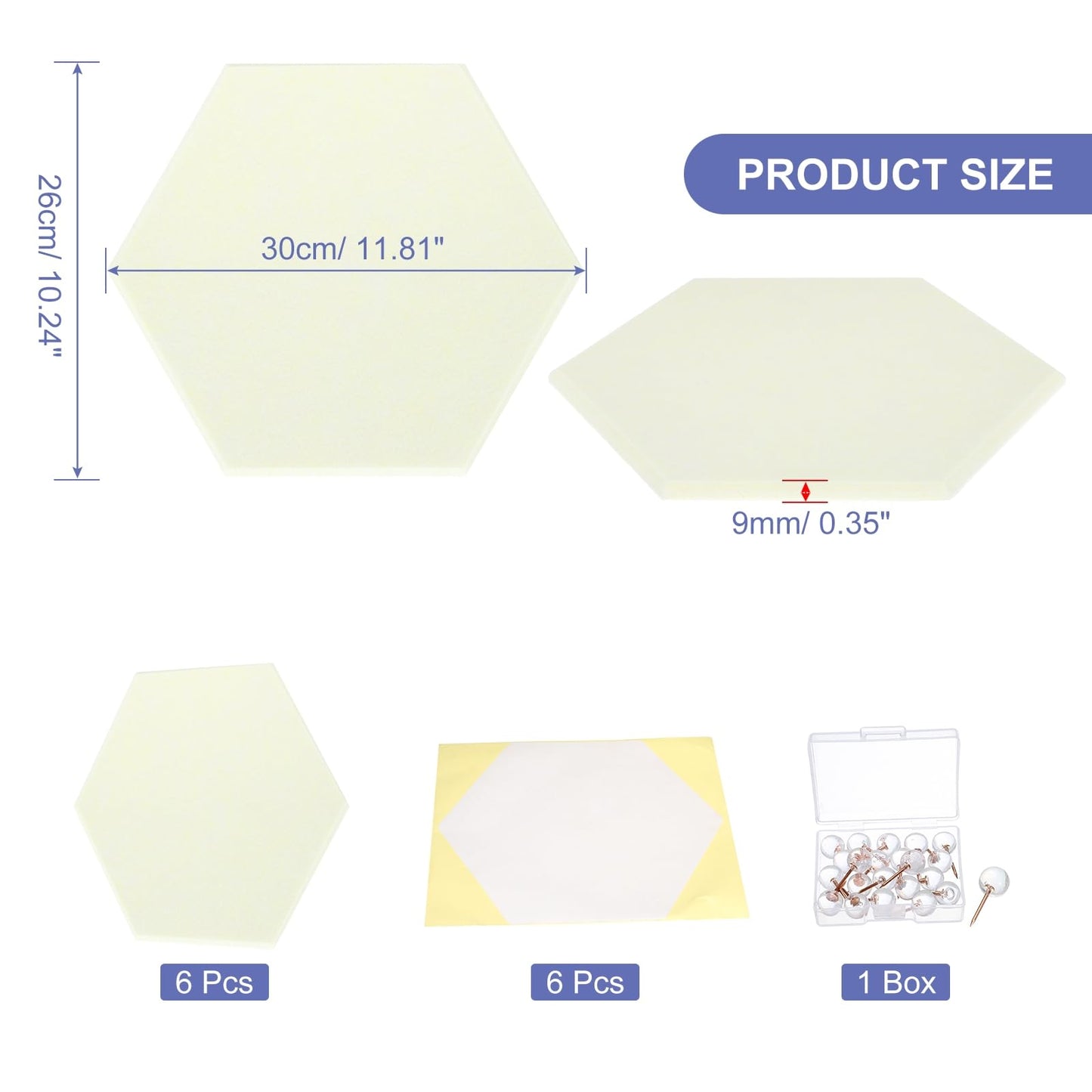 PATIKIL Felt Bulletin Board, 12"x10", 6 Packs Self Adhesive Hexagon Felt Tiles for Sound Proofing Wall Panels for Home Office Recording Studio,Game Room, Light Yellow