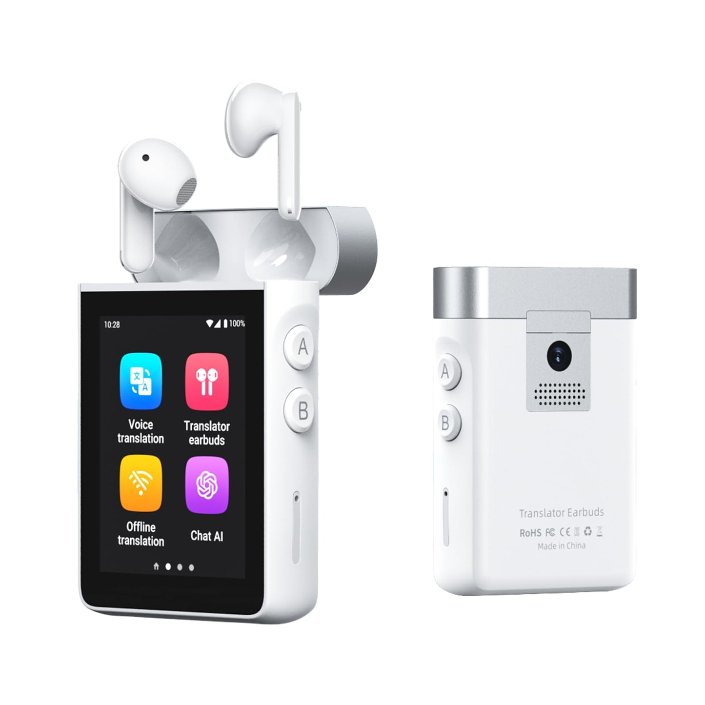 Wooask A9 AI Translator Earbuds, for Global Business Travel & Off-Grid Exploration, Instant Offline/Camera Translation, Unlock 4G Calls & Hotspot with a SIM, No Phone No APP Dependency