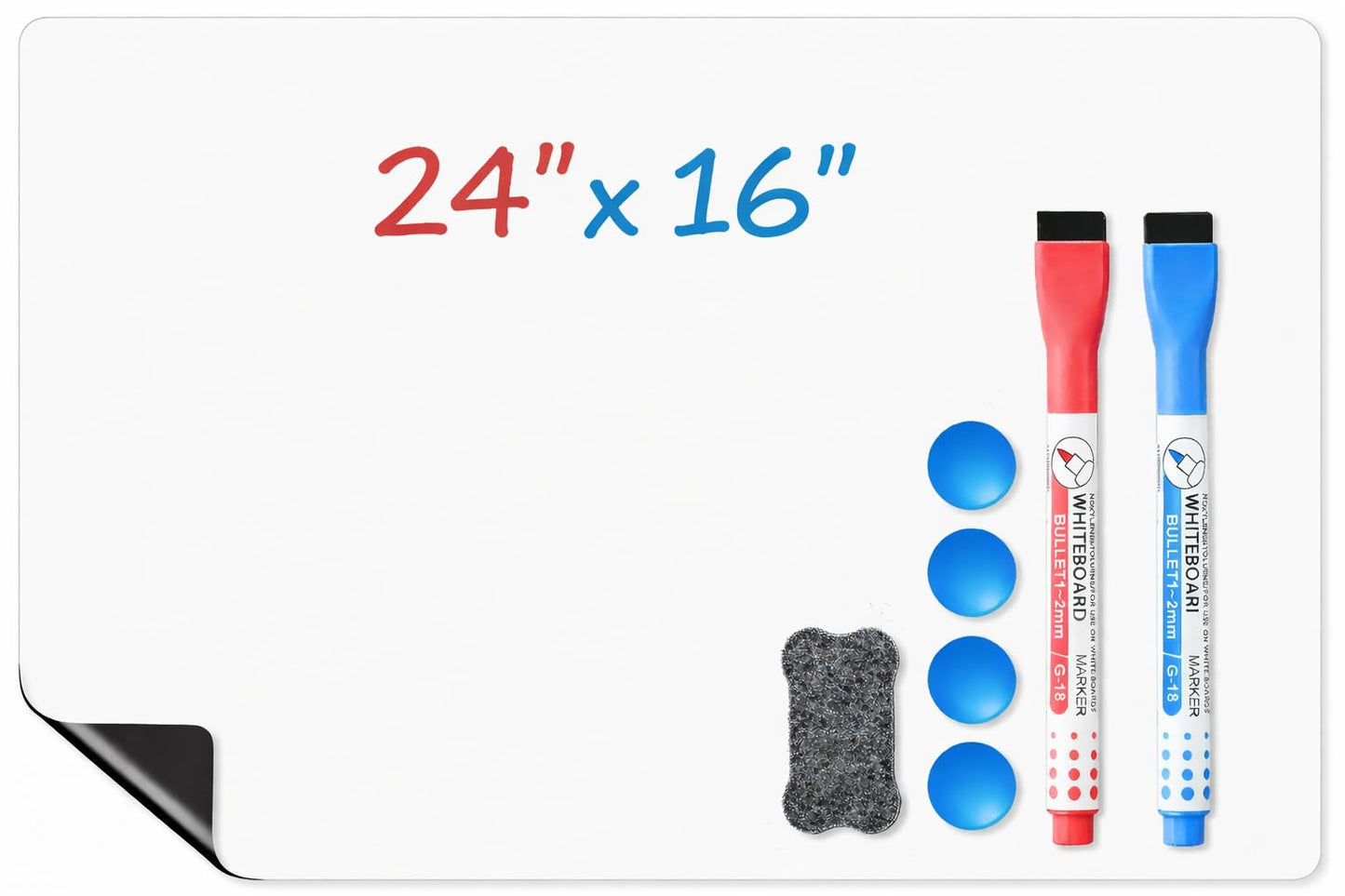 Magnetic Whiteboard for Fridge, 24" x 16" Dry Erase Board Set with Markers & Eraser, Strong Magnet & Stain-Resistant Surface, Fridge Calendar for Notes, Grocery List, Meal Planning & Family Schedule