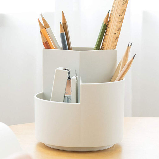 kaileyouxiangongsi Rotating Art Supply Organizer, Pen Holder 3 Compartments, School Supplies Organizer for Pen, Colored Pencil, Art Brushes, Gift for Teachers, Classmates, and Friends,White