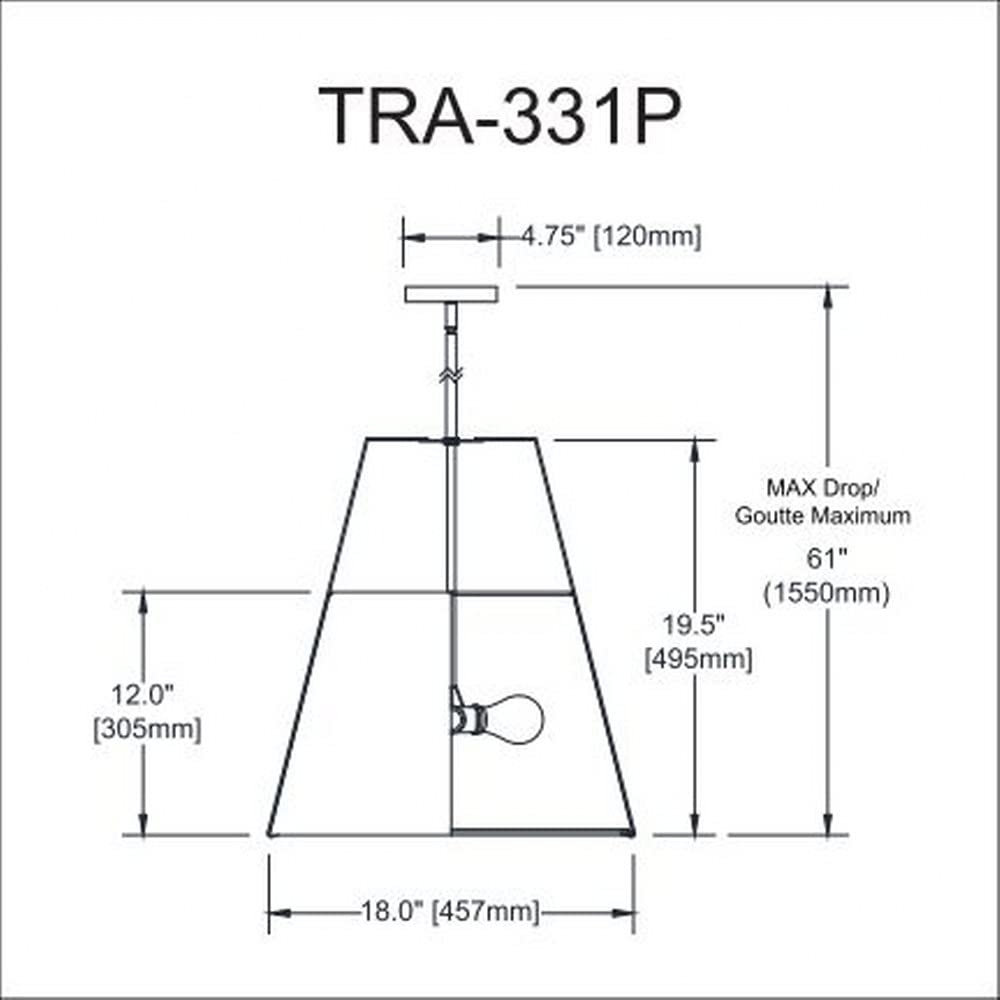 Dainolite Trapezoid Pendant Light, 3-Light, 180W, Fabric, Gold, Model TRA-331P-GLD-CRM