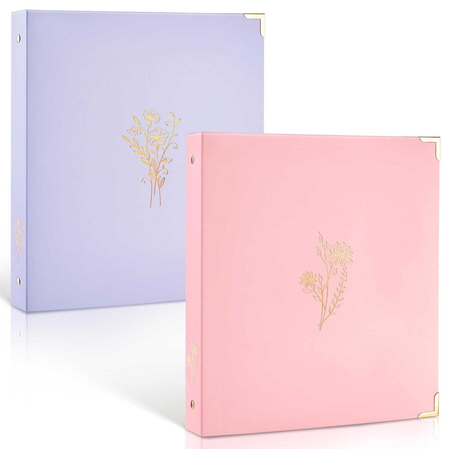 Sooez 2 Pack 3 Ring Binder, Cute 1 Inch Binders with Gold Foil & Metal Corners, Three Ring Recipe Binder, Fits Letter Sized Paper for Women School Home Office Supplies, Pink & Purple