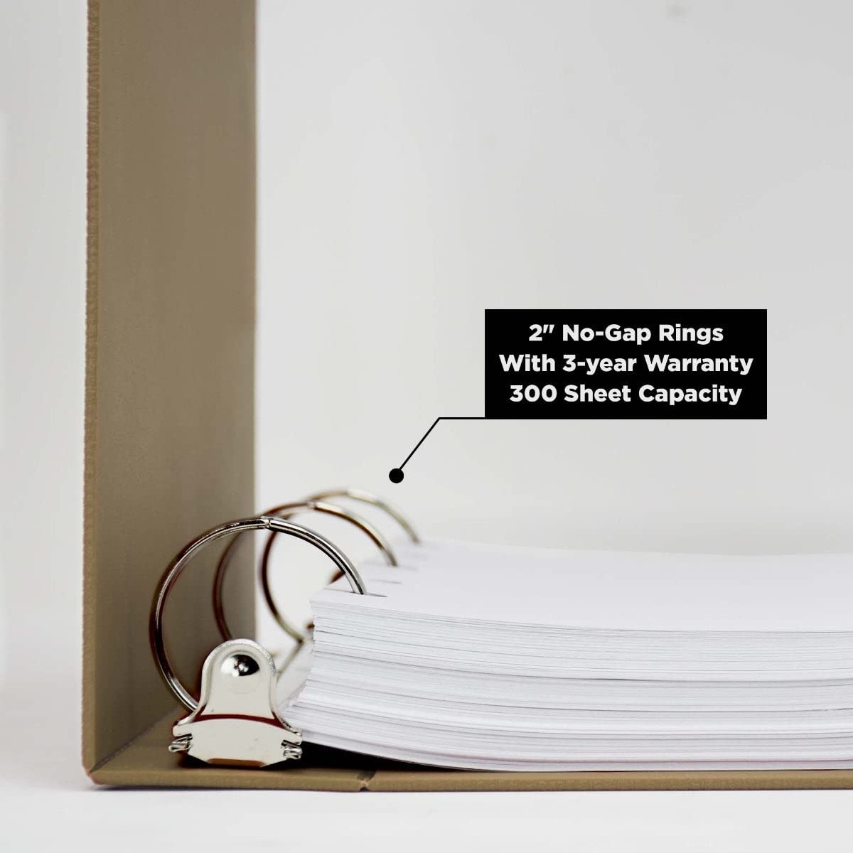 Carstens 2-Inch Heavy Duty 3-Ring Binder - Side Opening, Sand, Durable Plastic, Precision No-Gap Rings, Waterproof Covers, No Pockets, Holds 300 Letter-Sized Sheets, BPA-Free, Made in USA (5825-3R)