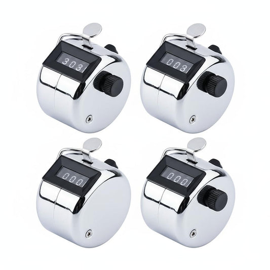 ARUDYREV 4 Pack Digital Tally Counter, Metal Handheld Clicker in Silvery and Black, Manual Counter for Knitting, Crochet, People Counting