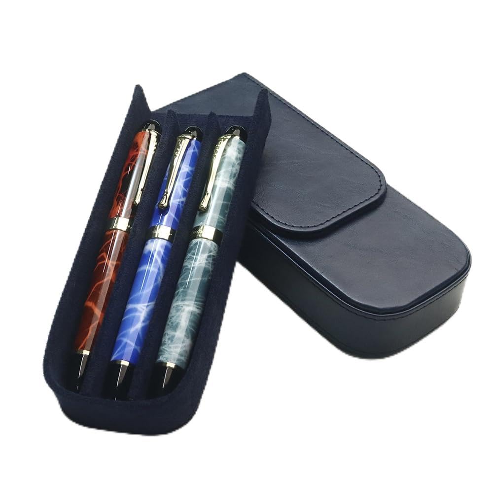 MIVLXLX PU Leather Triple Pen Case Pencil Pouch Holder for Three Fountain Ballpoint Rollerball Pens and Pencils Gift Choice for Man/Woman/Office (blue)