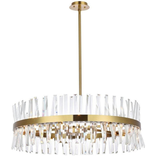 Elegant Lighting Serephina Crystal Round Chandelier, 36 Inch, Satin Gold, Model 6200D36SG, Iron and Crystal Material