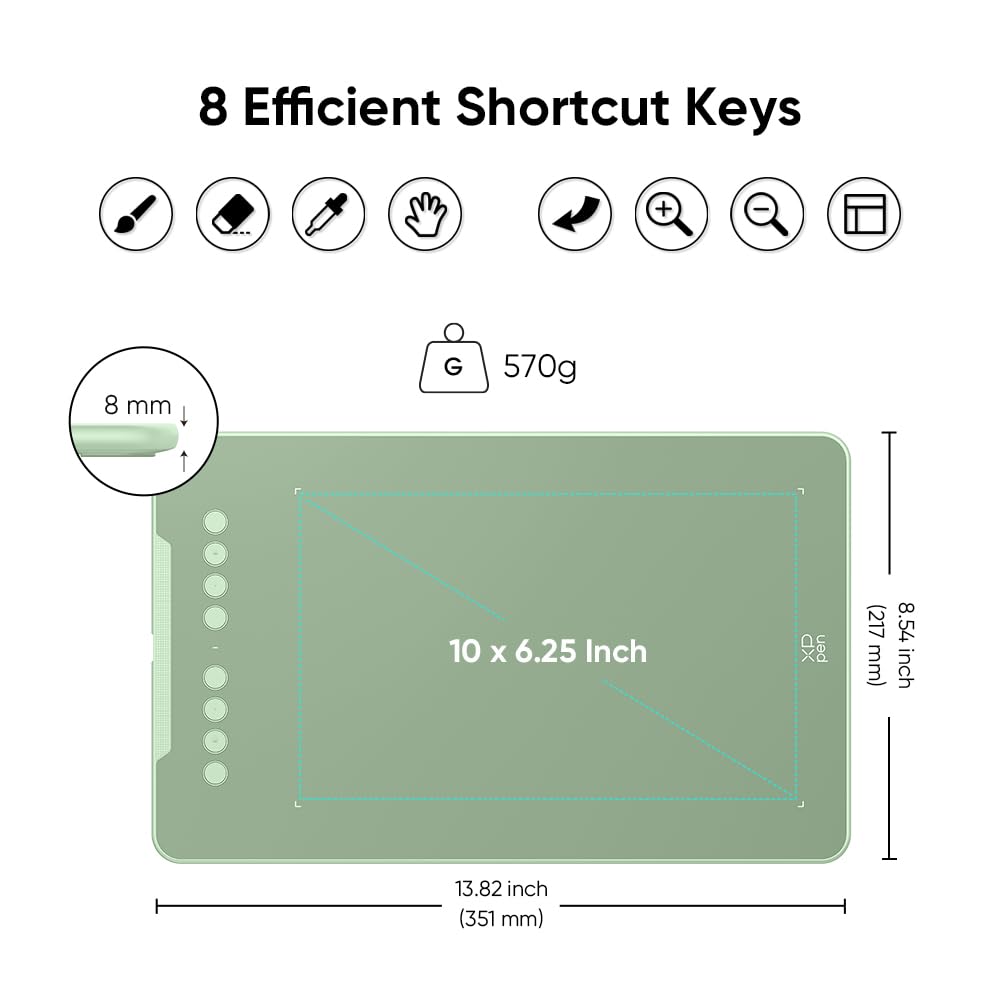 XPPen Deco 01 V3 10x6 Drawing Tablet | 16K Pressure Pen | Battery-Free Stylus | 8 Hotkeys | for OSU Gaming & Teaching | PC/Mac/Android/ChromeOS Compatible | Green