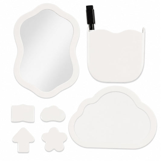 Svartur Magnetic Locker Accessories Set - Locker Mirror, Dry Erase Whiteboard, Magnetic Pen Holder & Cute Magnets, Aesthetic School Locker Decor for Girls, Locker Organizer Kit, White