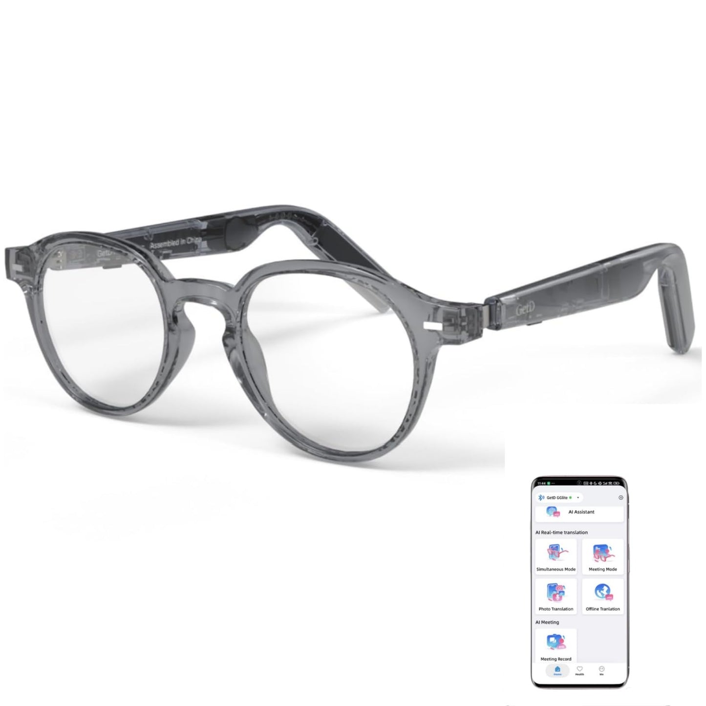 GetD 2026 AI Smart Glasses for Men & Women - Powered by ChatGPT with Real-Time 145-Language Translation, 11H Music/9H Calls, Electro-Gray Translucency & Blue Light Blocking for Travel and Daily Use