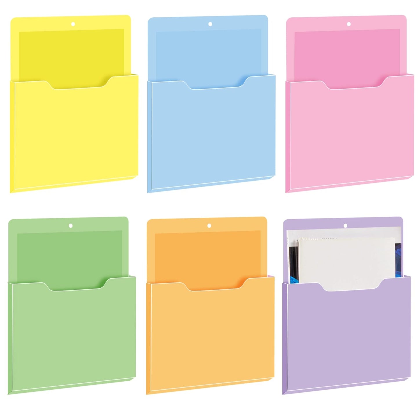 Fuutreo 6 Pcs Magnetic Wall File Organizer Magnetic Wall File Holder Refrigerator Magazine Holder for Mail Letters Paper (Macaron Color,Vertical-large)