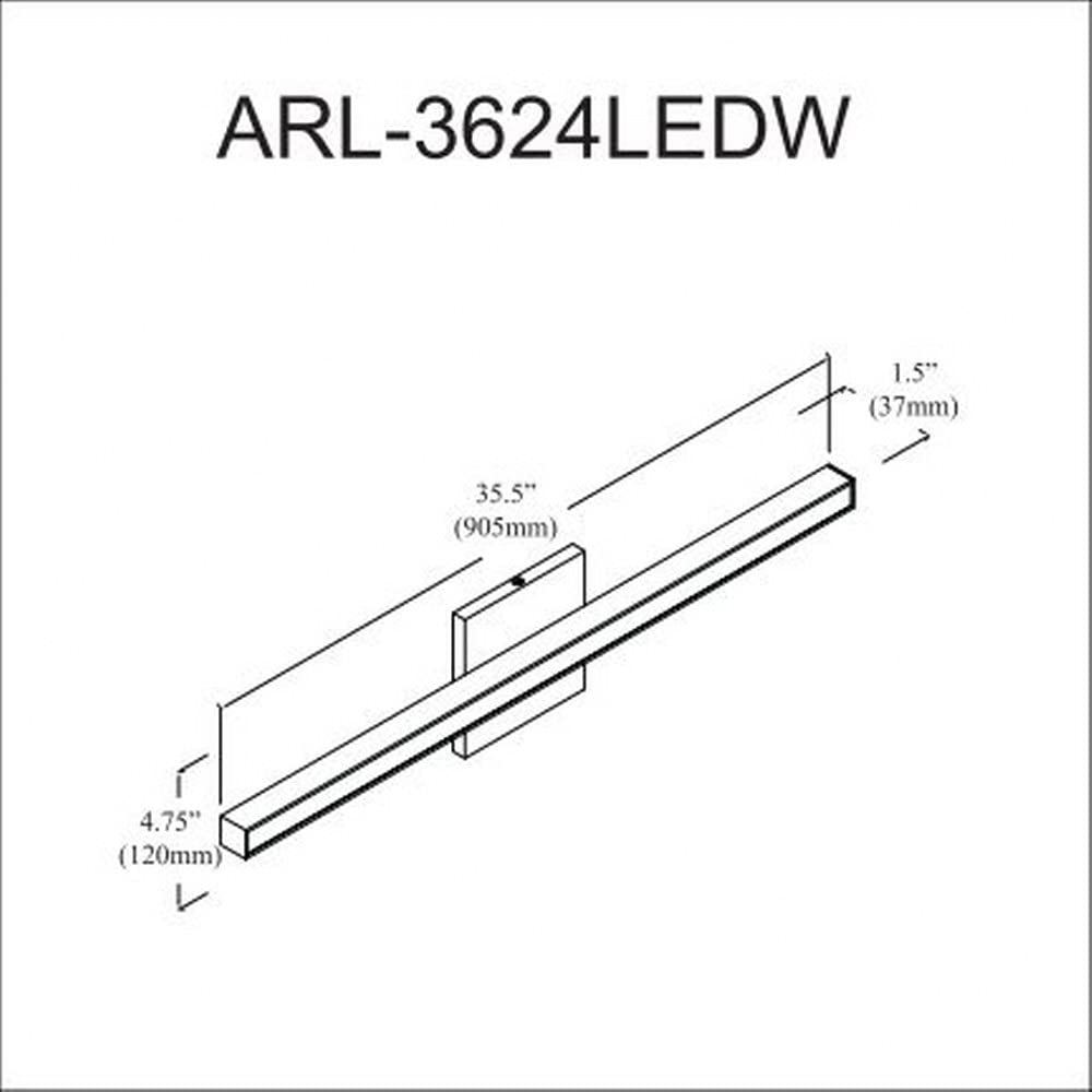 Dainolite Arandel Vanity Light, 1-Light, 24W, Black, Model ARL-3624LEDW-MB