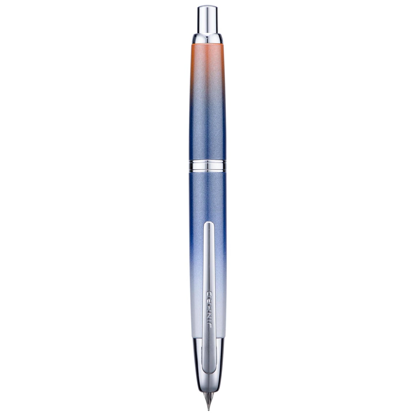 Jinhao 10 Press Fountain Pen with Box, Gradient Dark Blue Retractable Extra Fine Nib with Ink Converter Set (Silver Clip)