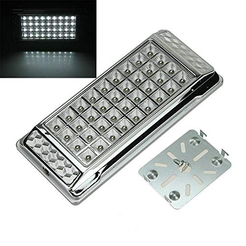 All Star Truck Parts Universal Interior Light 36 LED Ceiling Dome Light Rectangle Chrome Housing