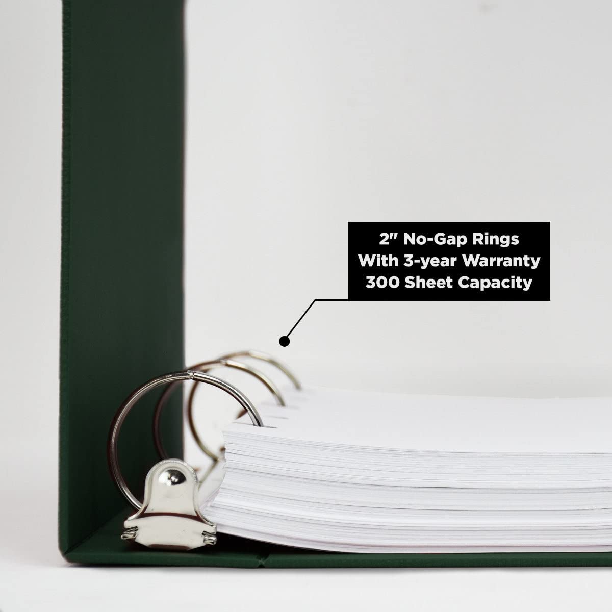 Carstens 2-Inch Heavy Duty 3-Ring Binder - Side Opening, Forest Green, Durable Plastic, Precision No-Gap Rings, Waterproof Covers, No Pockets, Holds 300 Letter Sheets, BPA-Free, Made in USA (5820-3R)