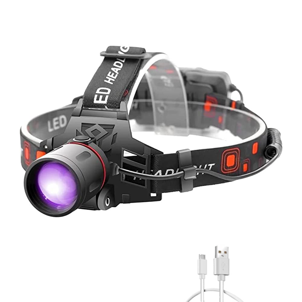 PROFORUS UV LED Headlamp, Rechargeable & Zoomable, 395nm Ultra Violet Light, Purple