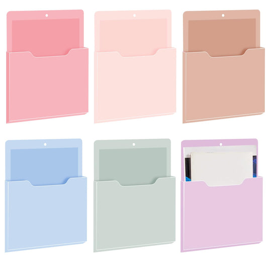 Fuutreo 6 Pcs Magnetic Wall File Organizer Magnetic Wall File Holder Refrigerator Magazine Holder for Mail Letters Paper(Aesthetic Color,Vertical-large)