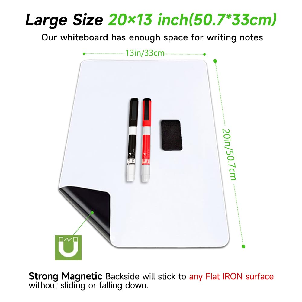 ANLIOTE Magnetic Dry Erase Board Fridge White Board Sheet 20x13 inch, Flexible Large Refrigerator Magnets Whiteboard Planner for Home Kitchen, 2 Markers and Eraser
