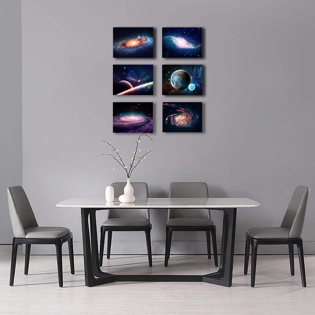 Universe Starry Sky Wall Art Canvas Decoration Painting，for Bedroom, Lvingroom, Bathroom Decor ，Posters for Kids, Boys or Girls Room ，Astronomy Picture Modern Artwork ，29x38cmx6pcs，Framed
