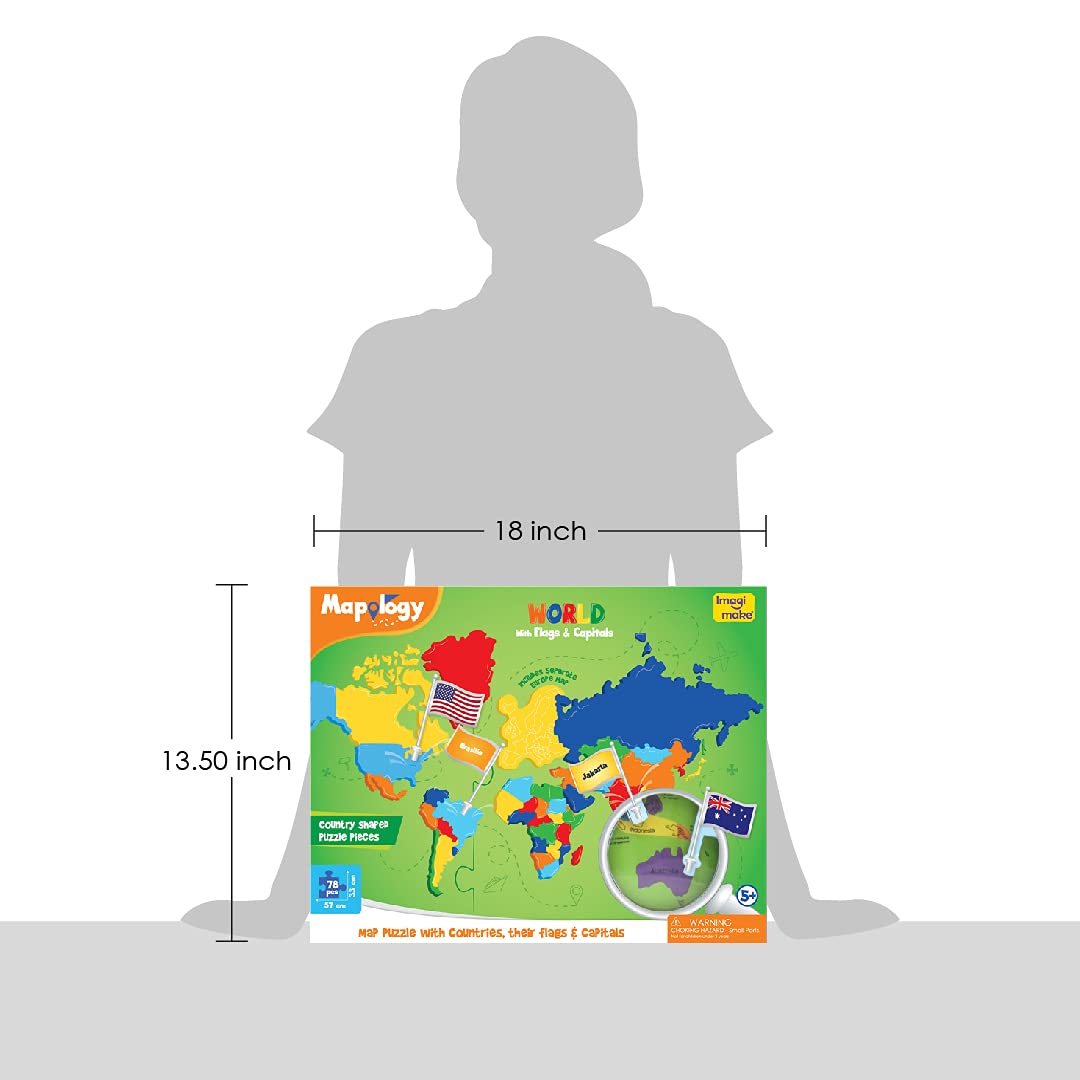 Imagimake Mapology World Map Puzzle - Includes Country Flags & Capitals | Fun Jigsaw Puzzle Kids Ages 5-8 | Educational Toys for Ages 8-13 | Geography Gifts for Girls & Boys 5, 6, 7, 8, 9, 10, 11, 12