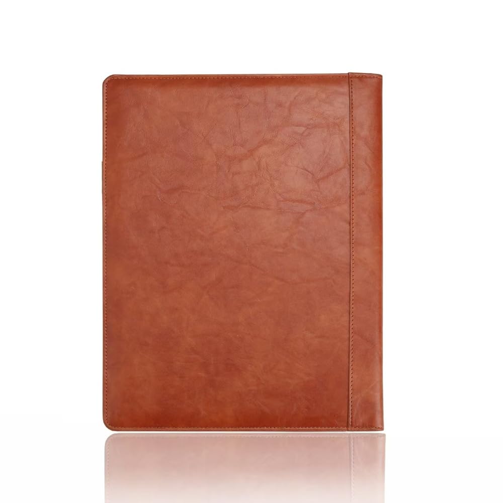 wionsnowy Vintage Hardback 3 Ring Binder Professional Leather Binder Organizer Round Rings Holds 200 Sheets with 2 Inner Pockets(1.5 Inch,Brown, Black) (Brown)