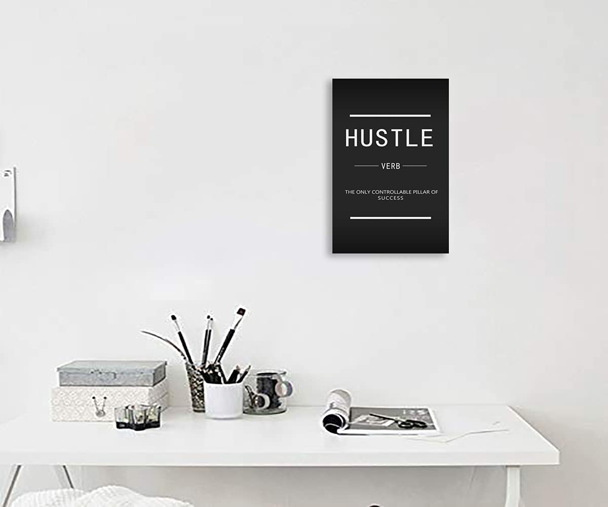 Hustle Verb Inspirational Canvas Wall Art Inspirational Entrepreneur Quotes Canvas Painting Modern Inspiring Poster Framed Art Decoration Home Office Decoration Ready to Hang[12''W X 18''H]