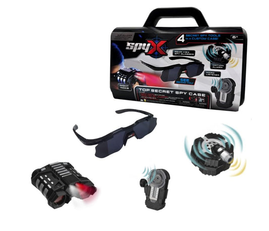 SpyX Top Secret Spy Case – Ultimate Kids Spy Kit with Night Vision, Motion Alarm, Rearview Spy Glasses & Micro Listener – Secret Agent Spy Gear Toy Set with Carry Case for Boys & Girls Ages 6-12