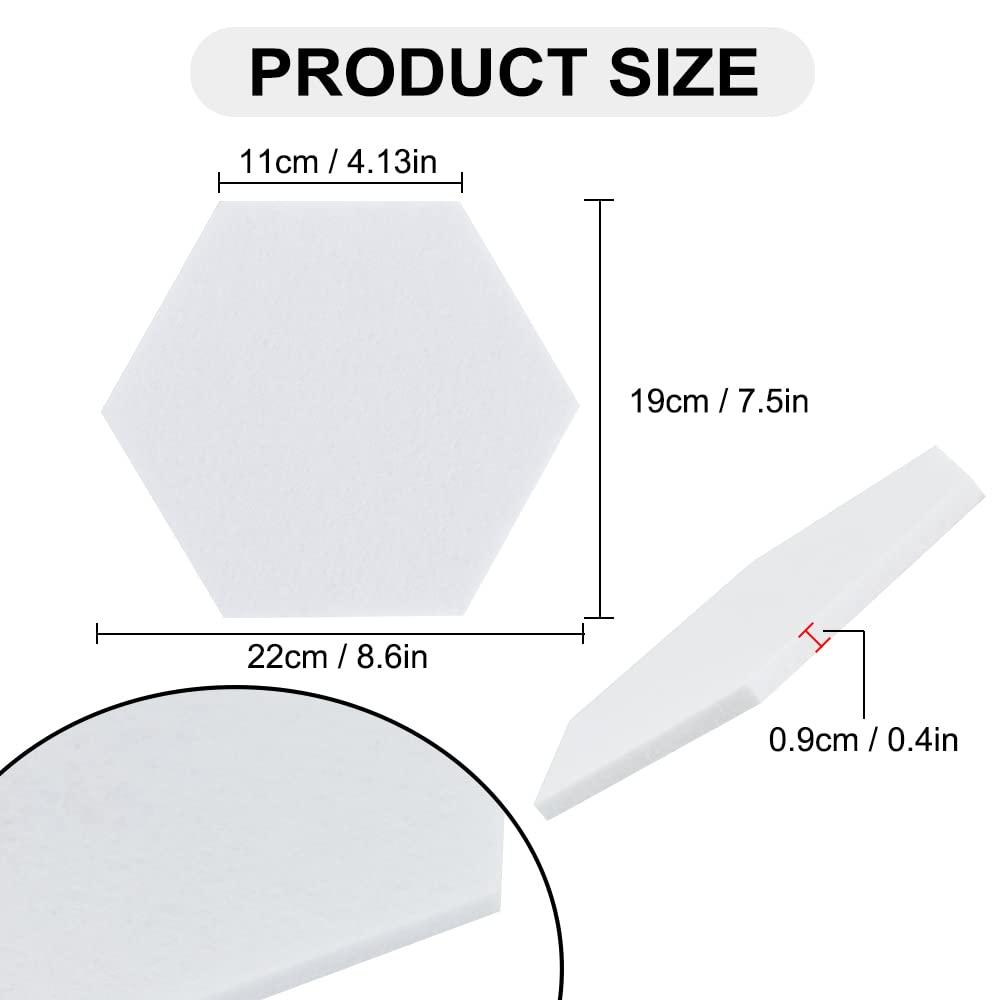 Vuzvuv 6 Pcs Hexagon Bulletin Board with 50 Pushpins & Sticky Note Adhesive Cork Board for Wall，Felt Pin Board for School，Office Decor（White）