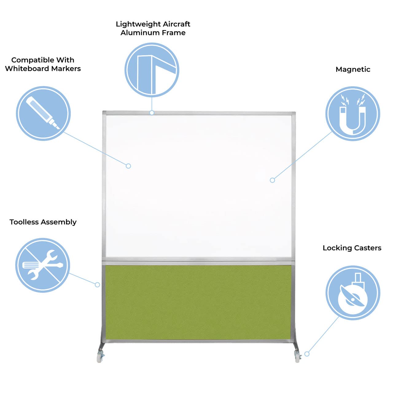 DivideWrite Mobile Whiteboard | Double Sided Dry Erase Board | Portable Office Cubicle Partition | Display for Classrooms, Conference Rooms, Meeting Areas and More | Blue Spruce 4' Wide x 6' Tall