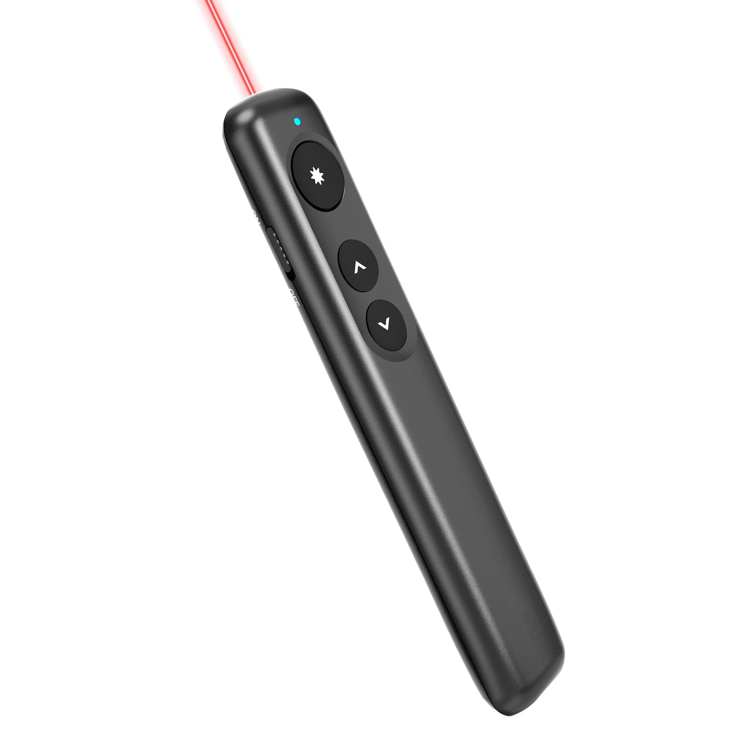 Amazon Basics Wireless Presenter Remote, Presentation Clicker with Red Laser Pointer, PowerPoint Clicker, Slide Advancer, 2.4GHz, Plug & Play, Battery Operated, Hyperlink