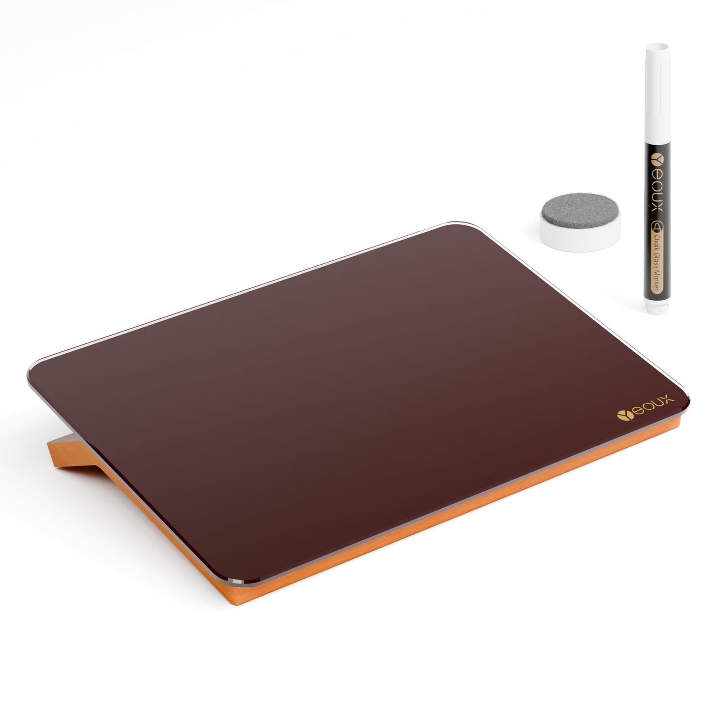 Glass Desk Whiteboard with Reversible Wood Stand, Burgundy Red, Small Desktop Dry Erase White Board, Reusable Desk Notepad Easel 6.7"x9.5" for Office, Home, School, Yeoux