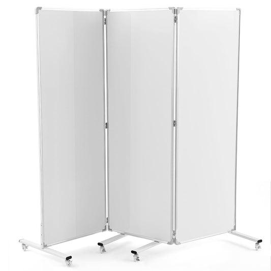 AmazingSpark 3-Section Mobile Magnetic Whiteboard Room Dividers Portable Dry Erase Board Partition with Stand and Wheels for Classrooms Offices, 72 H x 24 W