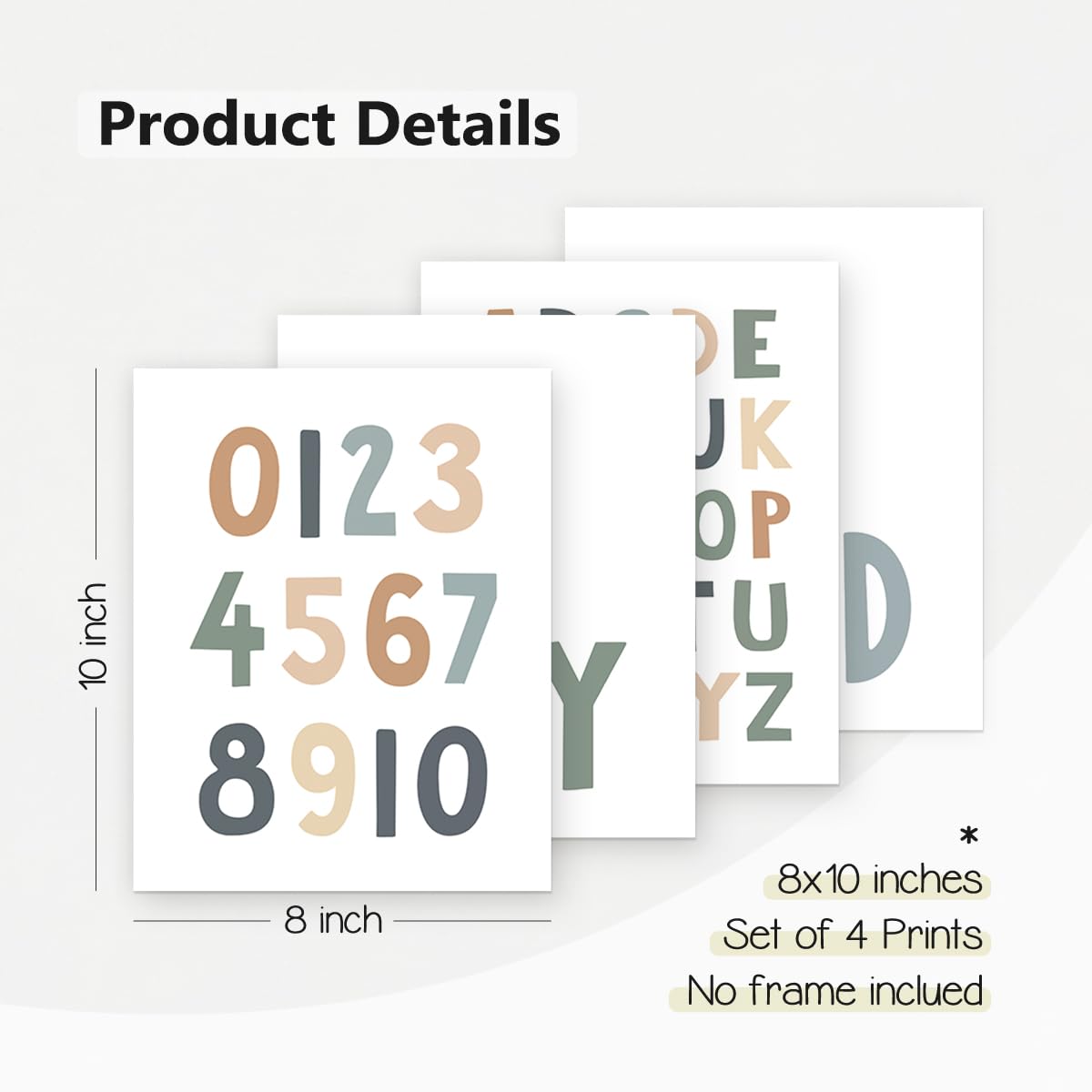 PLKMN Let's Play Read Wall Art Set of 4, Educational Posters, Montessori Classroom Decor, Neutral Kids Decor,Alphabets Number Prints for Nursery Classroom,8x10 Unframed - Boho