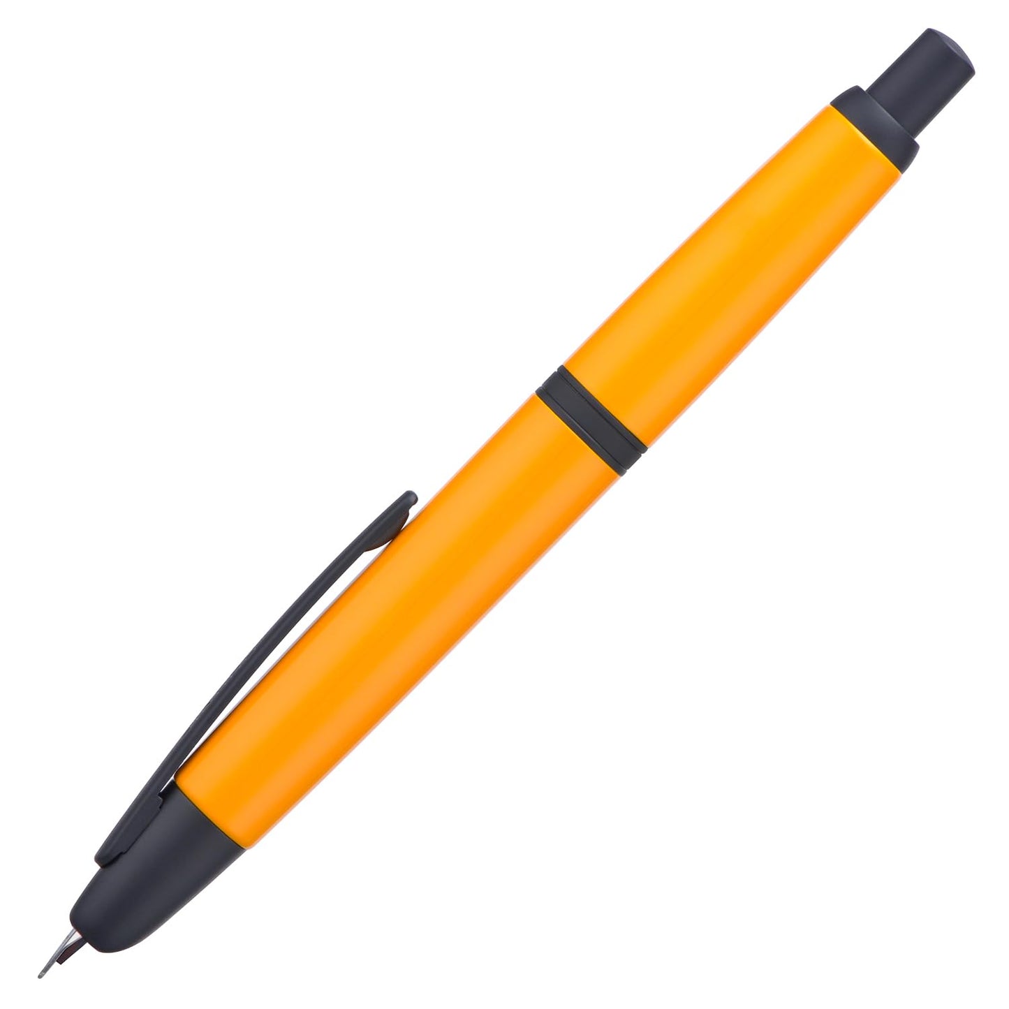 Jinhao 10 Press Fountain Pen with Box, Orange Retractable Extra Fine Nib with Ink Converter Set (Black Clip)
