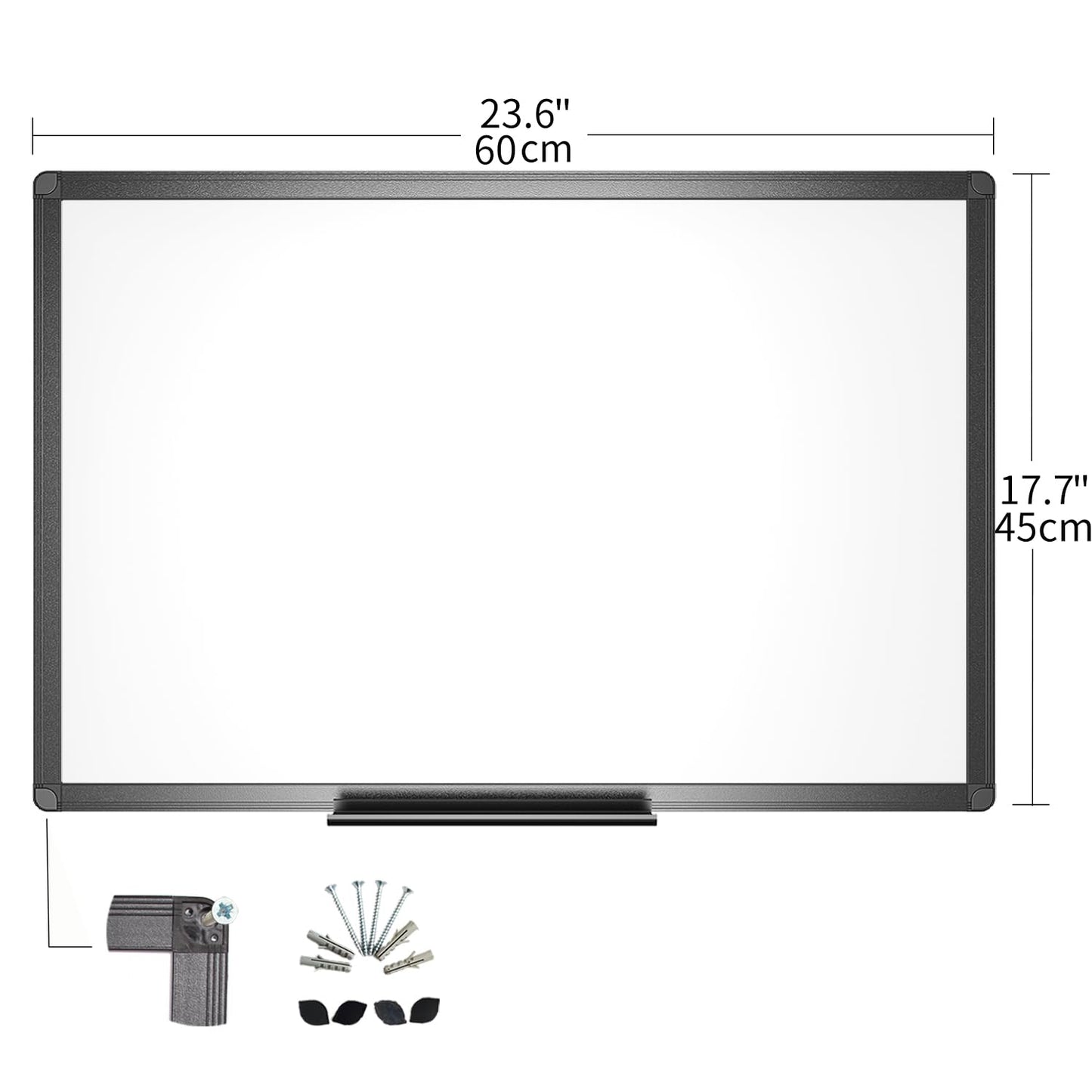 VIZ-PRO Magnetic Whiteboard/Dry Erase Board with Black Aluminium Frame, 24 X 18 Inches, Includes 1 Eraser & 2 Markers & 4 Magnets
