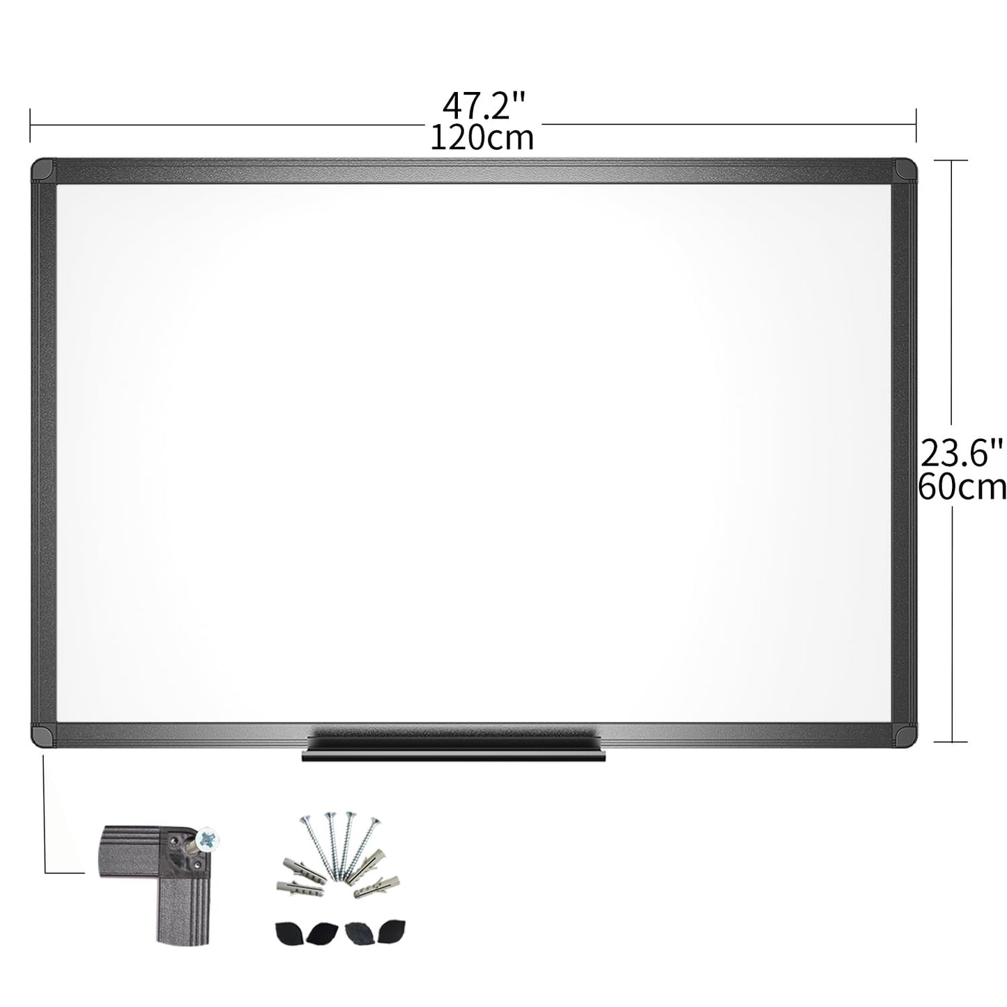 VIZ-PRO Magnetic Whiteboard/Dry Erase Board with Black Aluminium Frame, 48 X 24 Inches, Includes 1 Eraser & 2 Markers & 4 Magnets