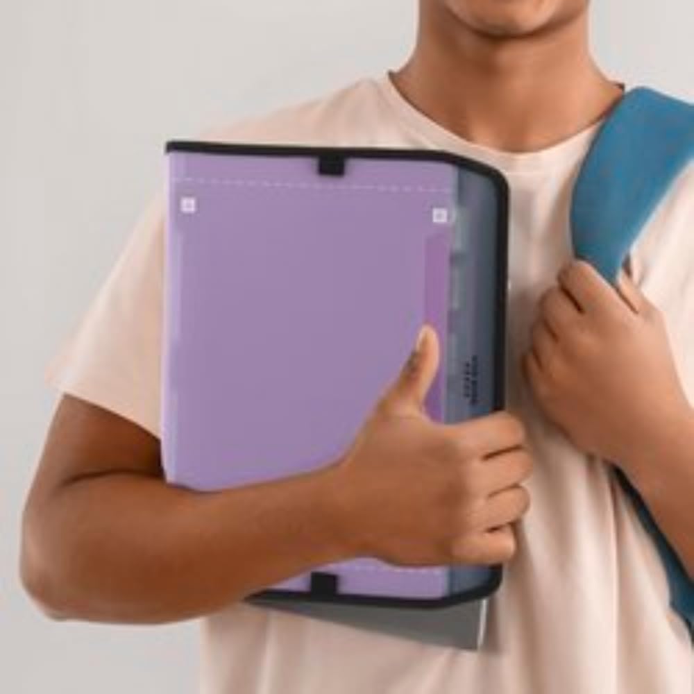 Five Star 7 Pocket Expanding File Organizer + Study App, Plastic Expandable File Folders with Customizable Tabs & Clear Cover, Holds 8-1/2" x 11", Zipper Closure, Amethyst Purple (351700G)