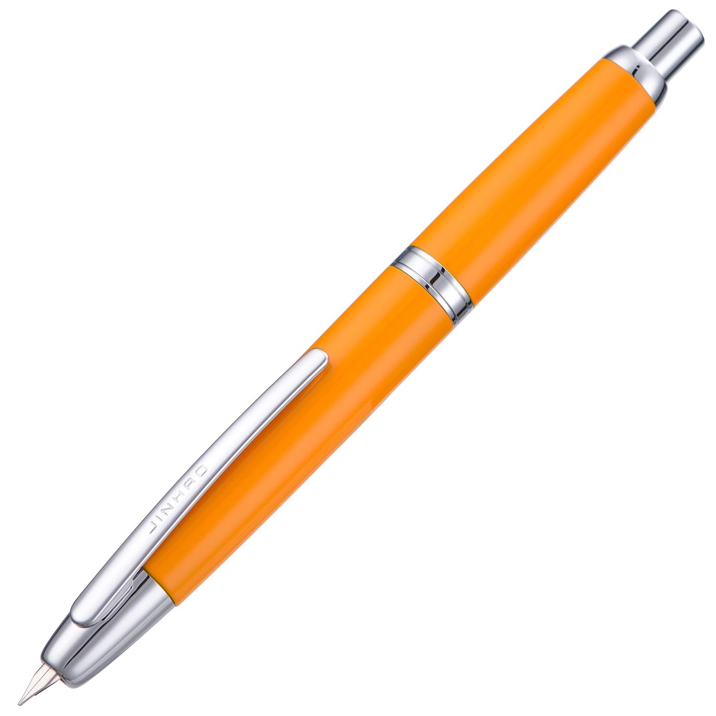 Jinhao 10 Press Fountain Pen with Box, Orange Retractable Extra Fine Nib with Ink Converter Set (Silver Clip)