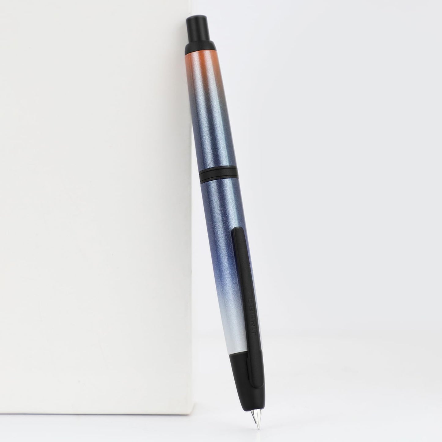Jinhao 10 Press Fountain Pen with Box, Gradient Dark Blue Retractable Extra Fine Nib with Ink Converter Set (Black Clip)