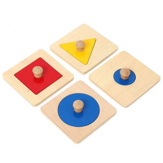 Thoth Montessori Single Shape Puzzle First Shapes Jumbo Wooden Puzzle Board Knob Wooden Puzzle Geometric Shape Puzzle Early Education Material Sensorial Toy for Toddler Shape & Color Sorter (4 pieces)