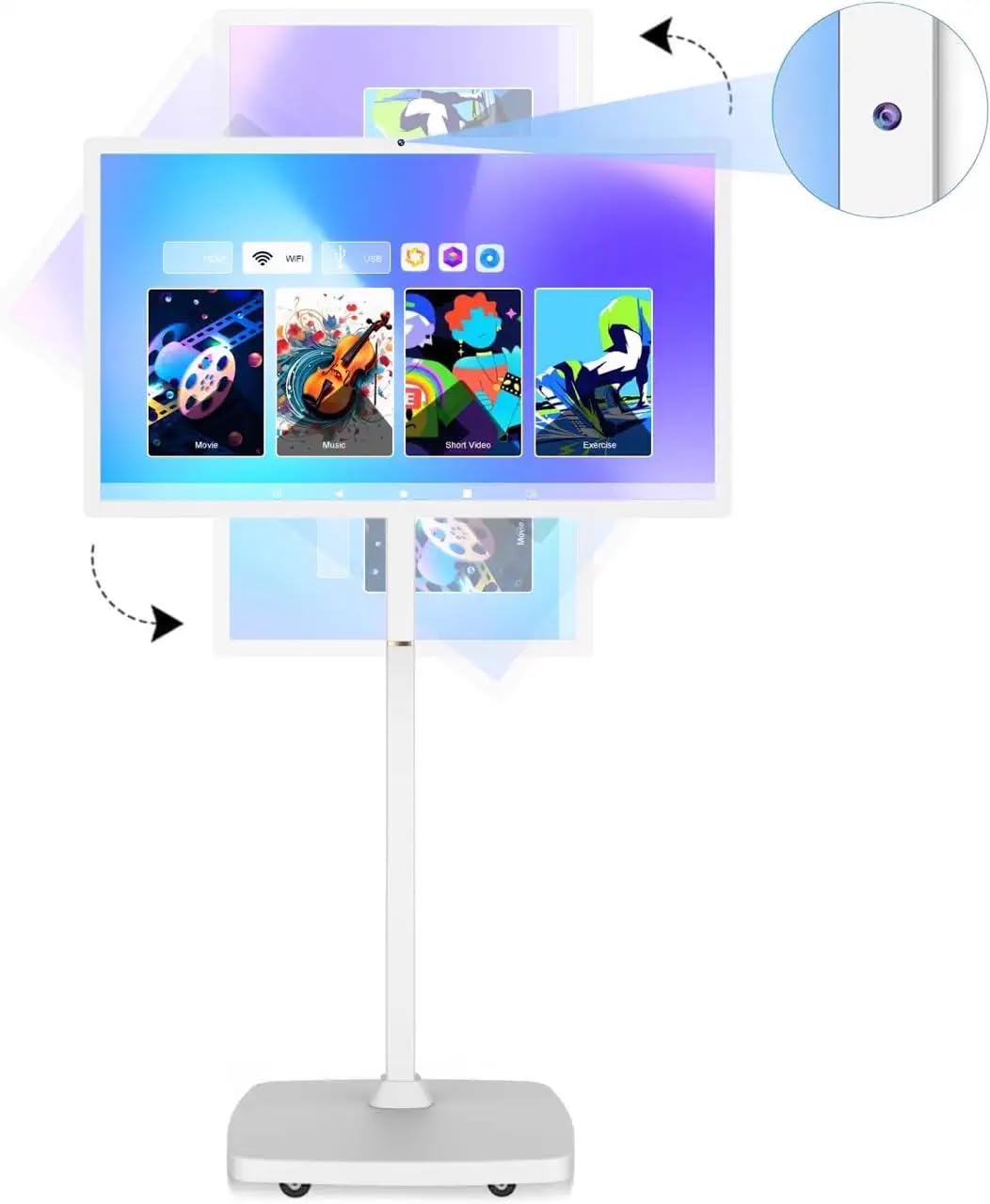 AISHICHEN 27 Inch Portable Touchscreen Monitor | Rolling Monitor on Wheels | 1080p Smart Screen | 8g+128g | Android OS 13 | 4K Webcam & 133wh Battery(Up to 8H) (1080P)