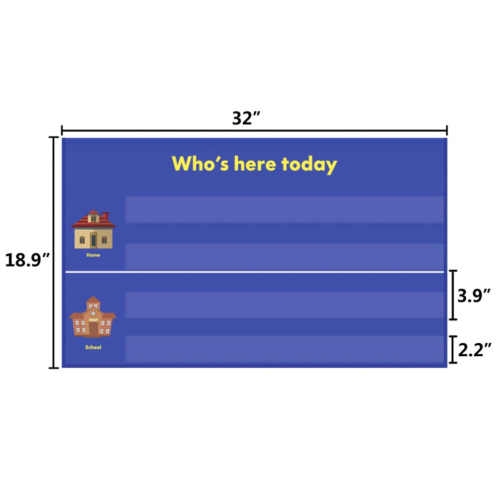 AUVCAS Classroom Attendance Pocket Chart with Helping Hands & 36 Reusable Dry-Erase Student Cards for Visual Tracking, Preschool Kindergarten Daycare, 32.2" x 19"